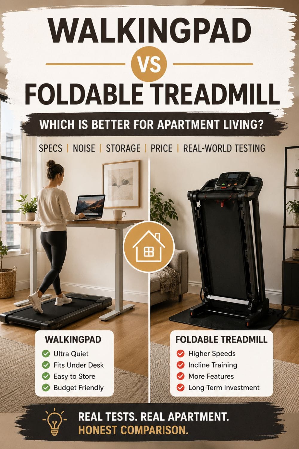 WalkingPad vs Foldable Treadmill comparison for apartment living, storage, noise, and small-space home gym setups