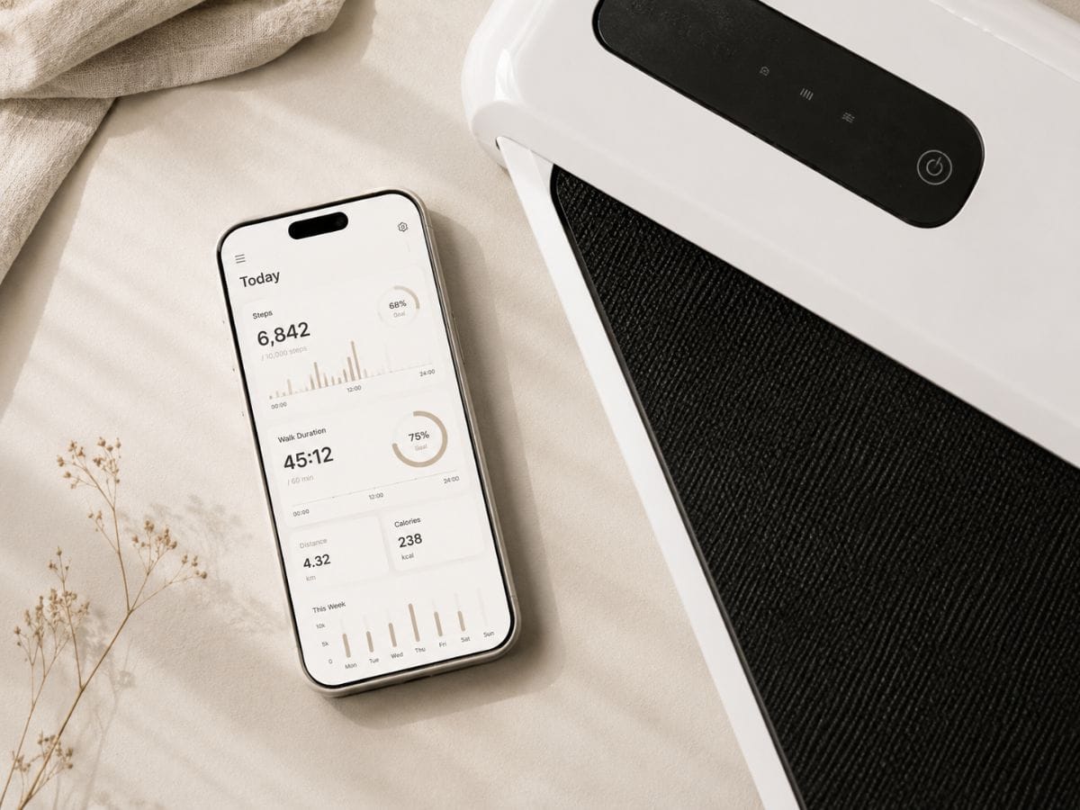 KS Fit app on phone showing WalkingPad C2 walk tracking data