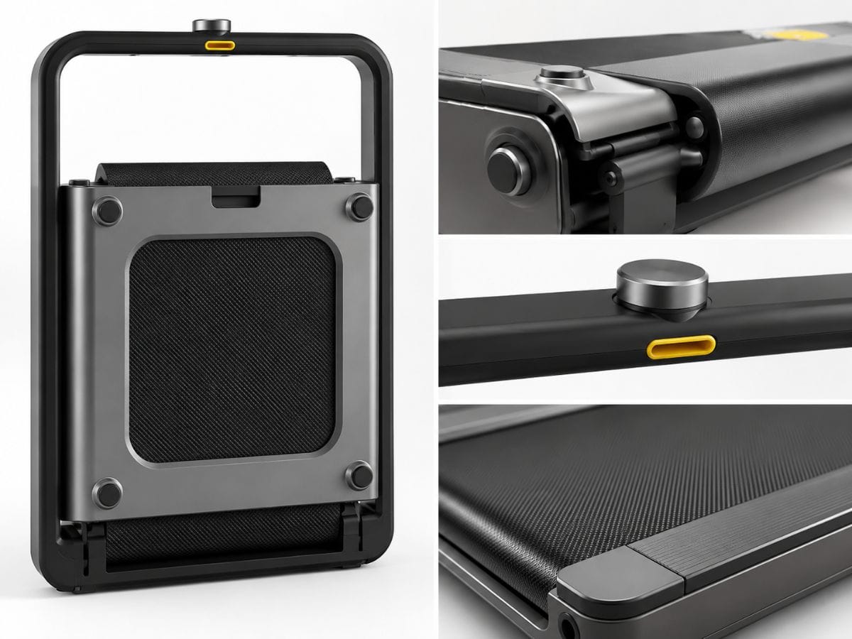 Close-up showing the WalkingPad X21 double-fold design and premium construction