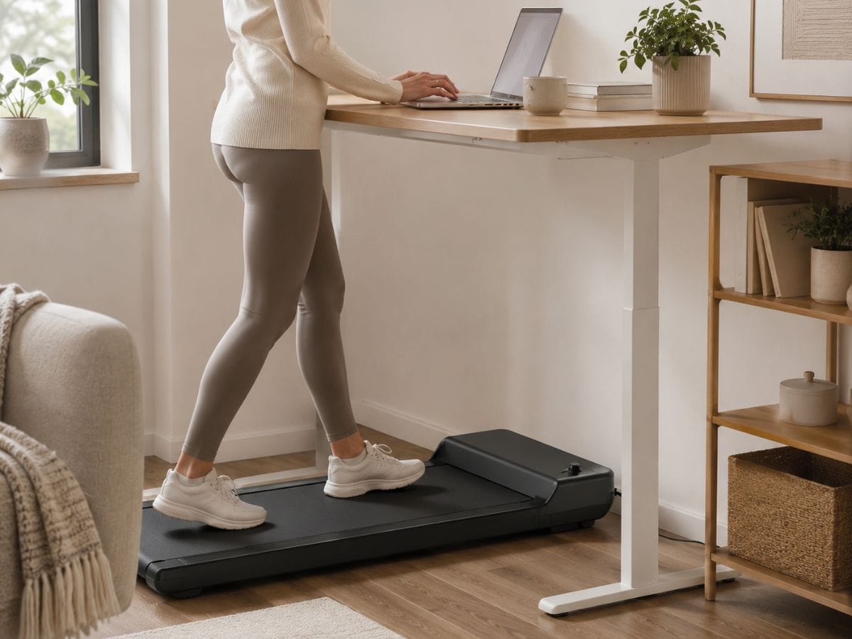 WalkingPad A1 Pro used as under-desk treadmill in small apartment home office