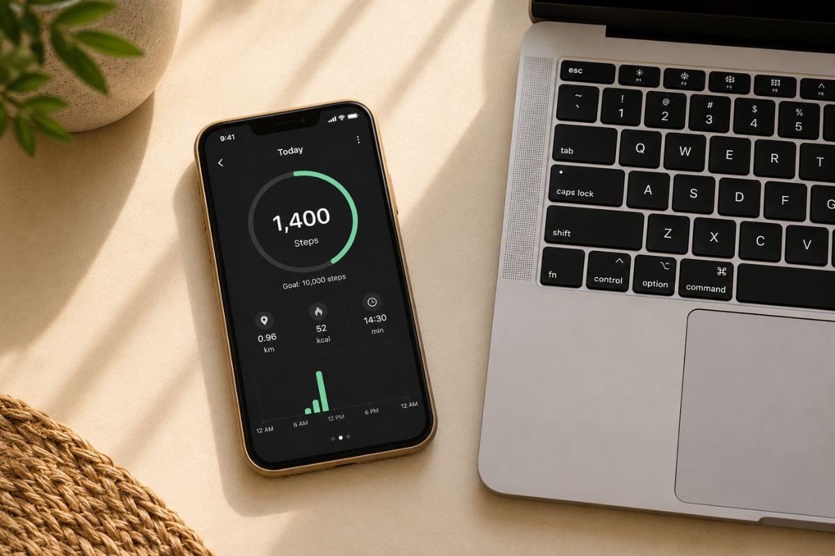 Phone showing only 1,400 steps by 6pm on a typical work from home day