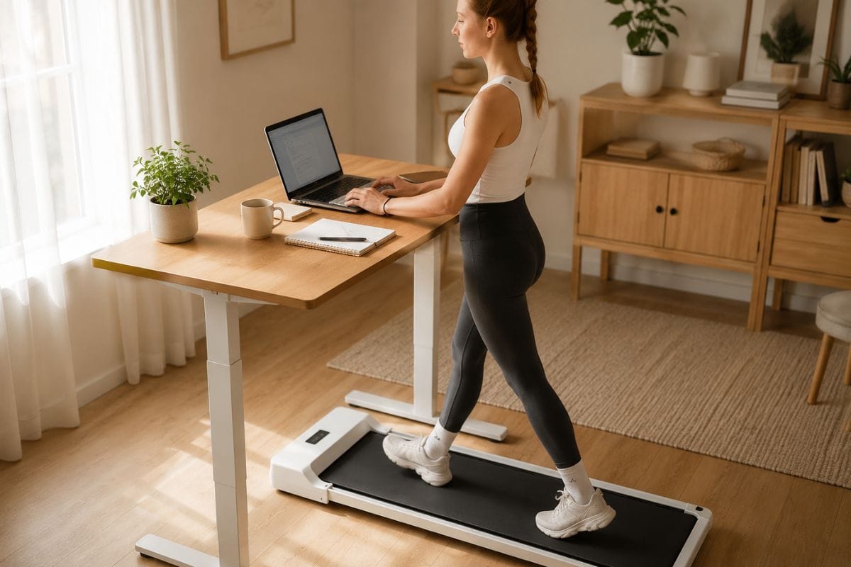 WalkingPad Z1 used while working from home at a standing desk.