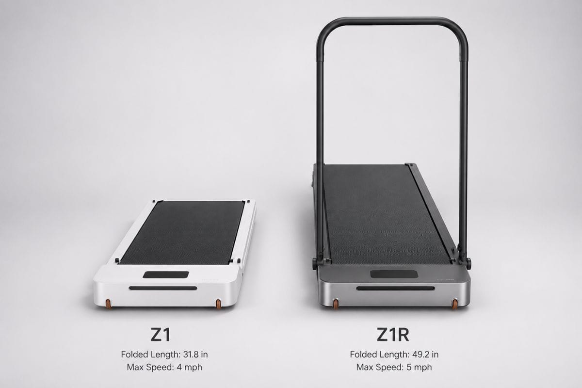 Side-by-side comparison of the WalkingPad Z1 and WalkingPad Z1R