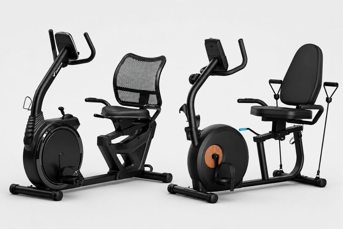 Side-by-side comparison of MERACH S19 and MERACH S23 recumbent exercise bikes