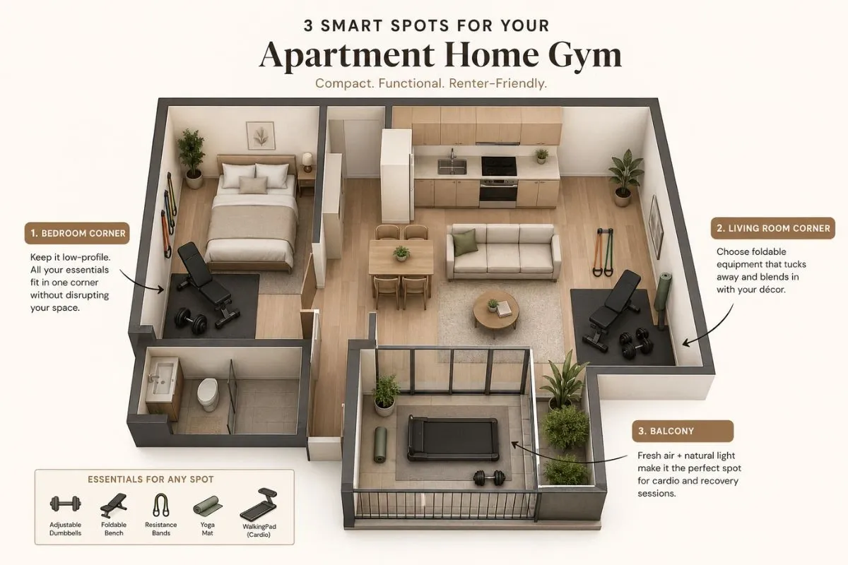 Best places to create a home gym inside a small apartment.