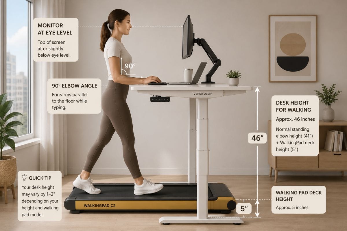 VersaDesk PowerLift standing desk height calculation for WalkingPad C2 treadmill setup