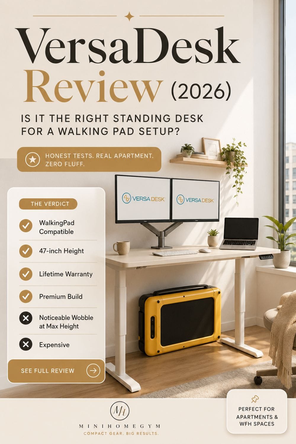 VersaDesk PowerLift review summary and feature overview infographic