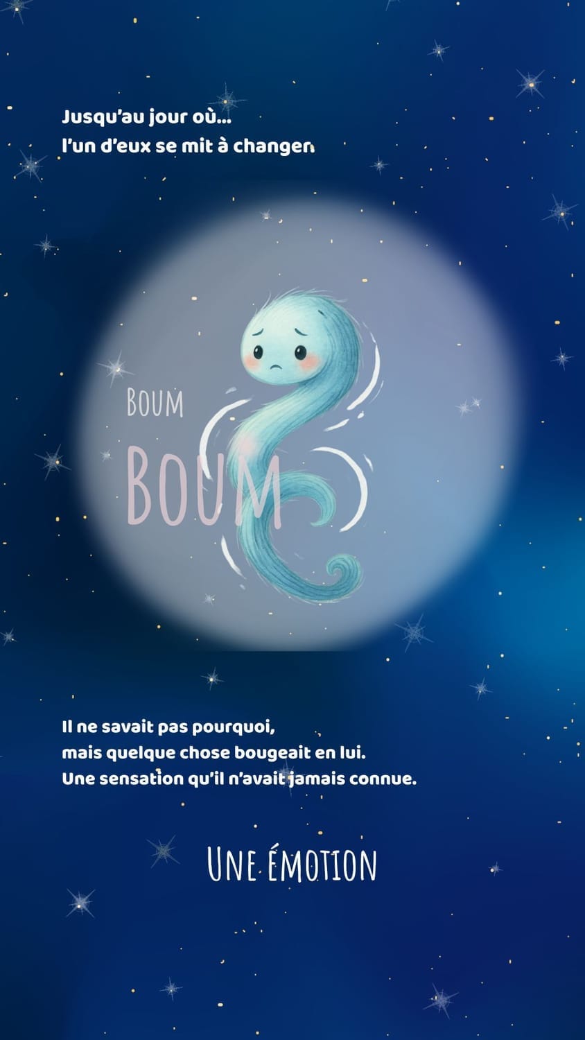 jusqu'au jour où l'un d'eux se mit à changer. quelque chose se mit à bouger en lui : une émotion