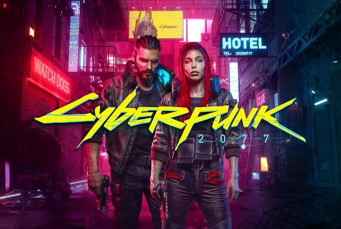 Dark cyberpunk gaming thumbnail with futuristic glow effects