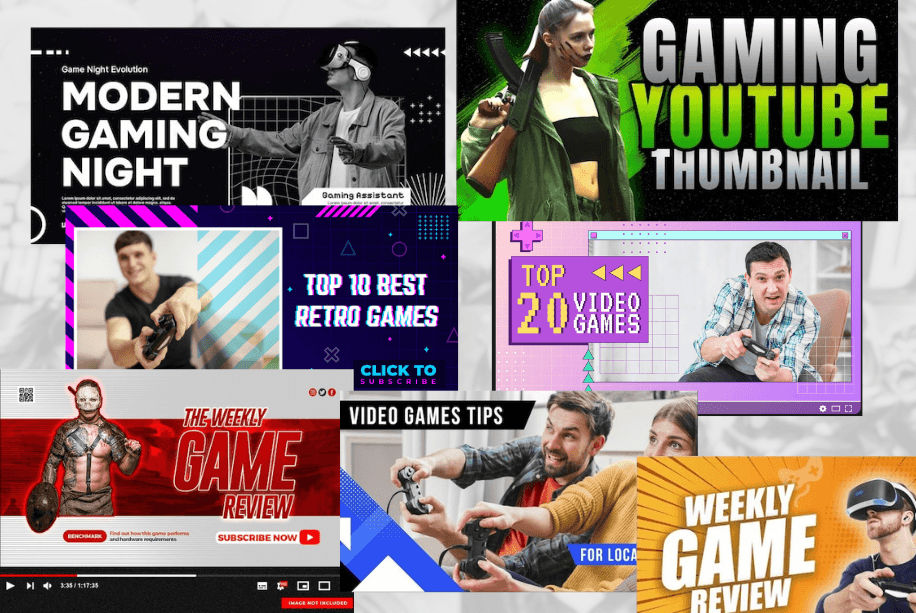 Minimalist gaming thumbnail clean bold text professional