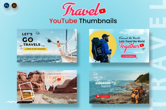Travel photo collage vlog thumbnail template adventure canva