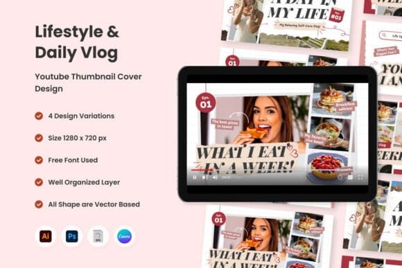 Soft beige aesthetic vlog thumbnail template canva lifestyle