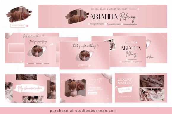 Pastel pink feminine lifestyle vlog thumbnail template canva