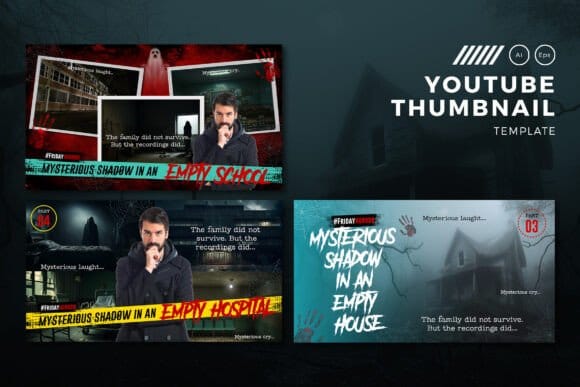 Dark Fog Atmospheric (Horror & Mystery) youtube thumbnail templates for Horror creators, mystery storytellers, paranormal channels, true crime educators