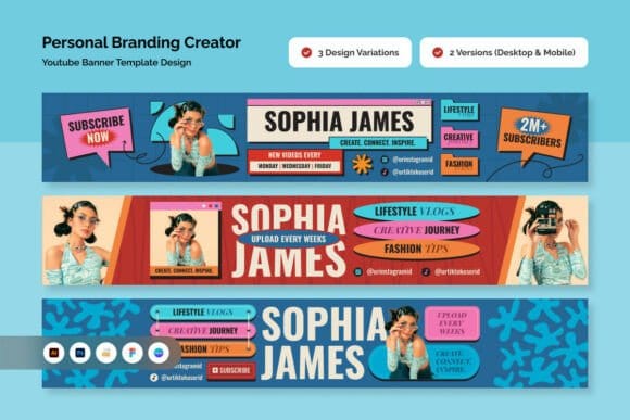 YouTube channel banner templates for every niche — gaming, vlog, business, beauty, and more.