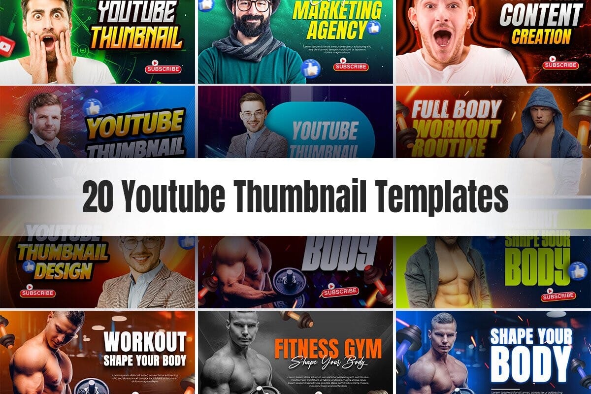 20 Youtube thumbnails bundle kit 