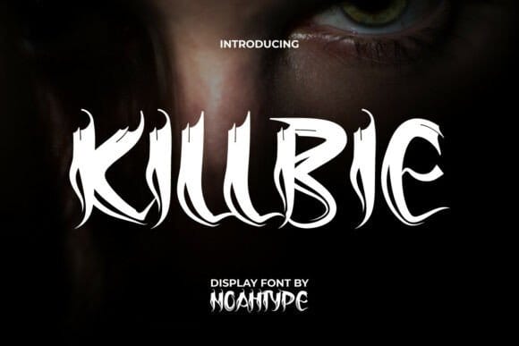 Killbie gothic tattoo-style Halloween display font with claw-like jagged letterforms