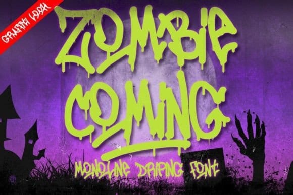 Zombie Coming monoline dripping graffiti-style Halloween display font