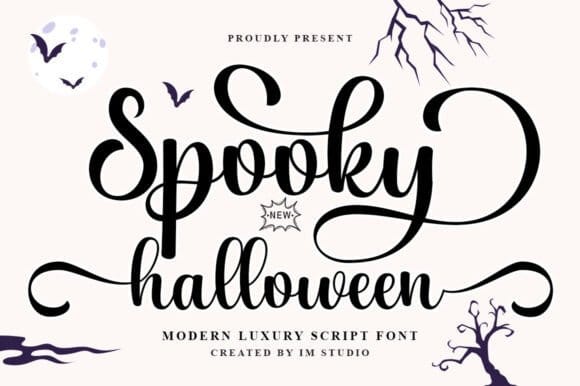 A softer, more feminine script than most Halloween fonts on this list — gentle strokes rather than jagged ones, closer to elegant than eerie. Best for: Wedding-adjacent Halloween branding, invitations, sophisticated labels.