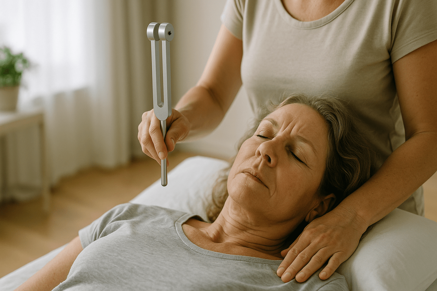 Femme recevant un soin aux diapasons