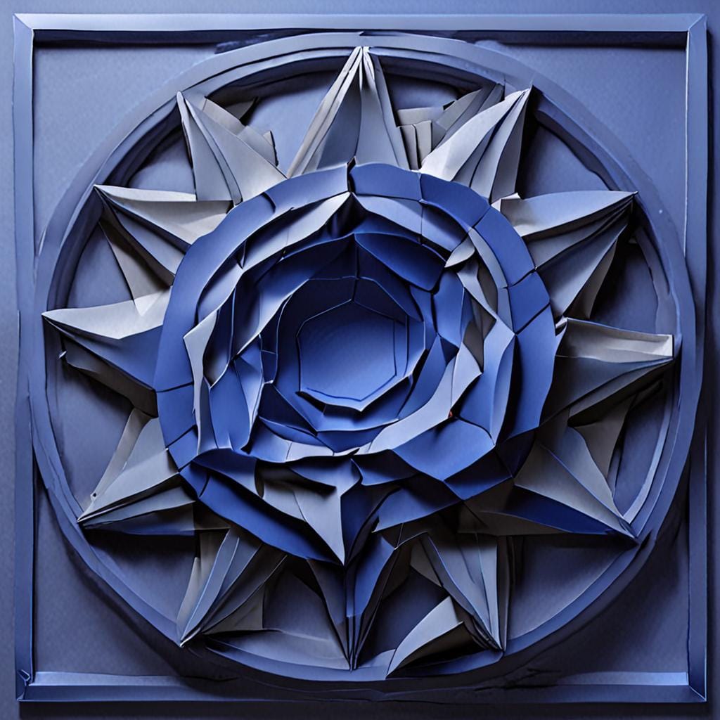 cobalt blue abstract geometric paper sculpture