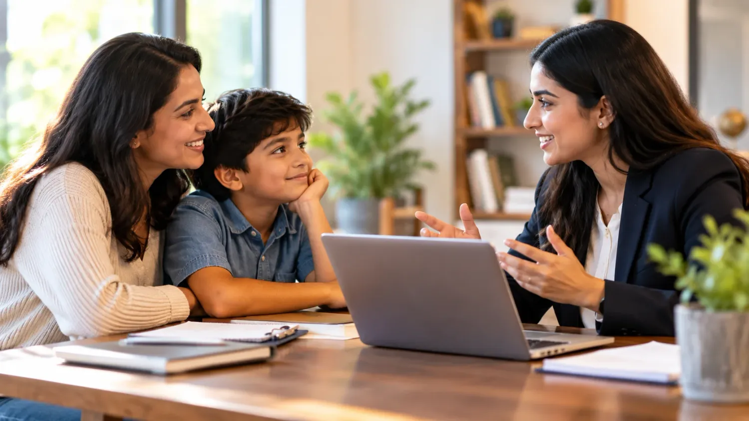 Parent and child working together on studies