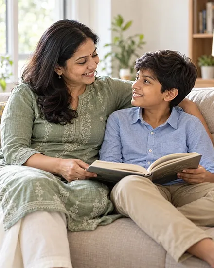 Parent and child sharing a warm moment at home