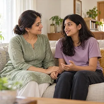 Mother and daughter in a calm conversation