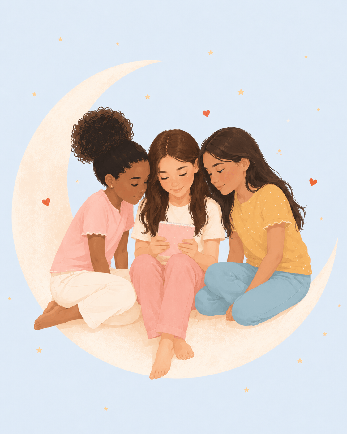 Niñas mirando la luna, llenas de preguntas
