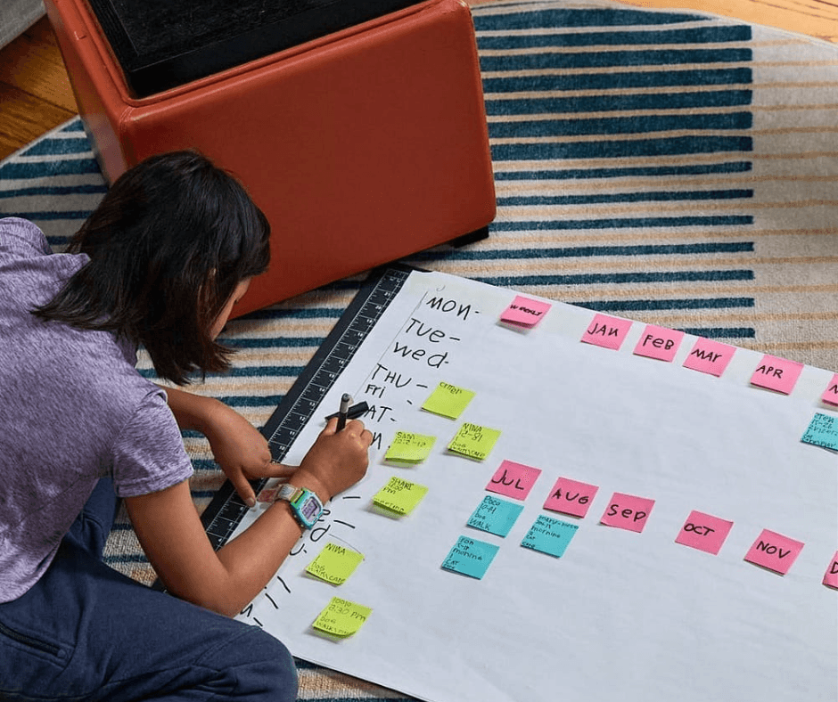 Carys planning her schedule, showing executive function development and childhood independence skills.