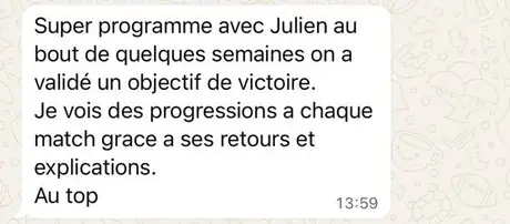 Message d'un élève : objectif de victoire validé en quelques semaines