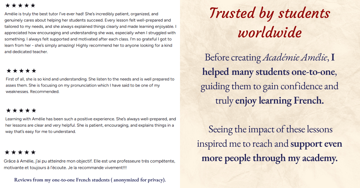 Reviews from my one-on-one French students