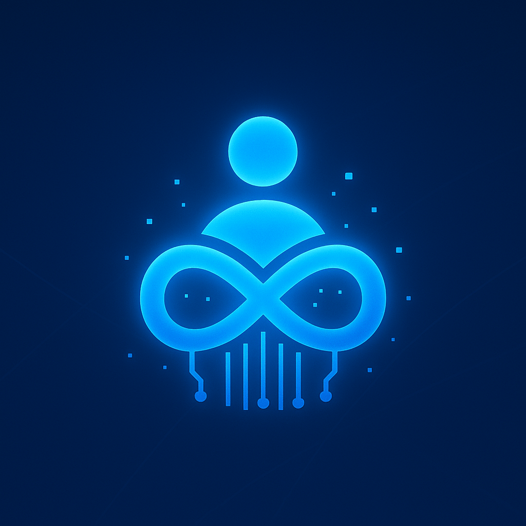 Logo futuriste de la formule IA Visionnaire d’Augmain, pour les professionnels ambitieux