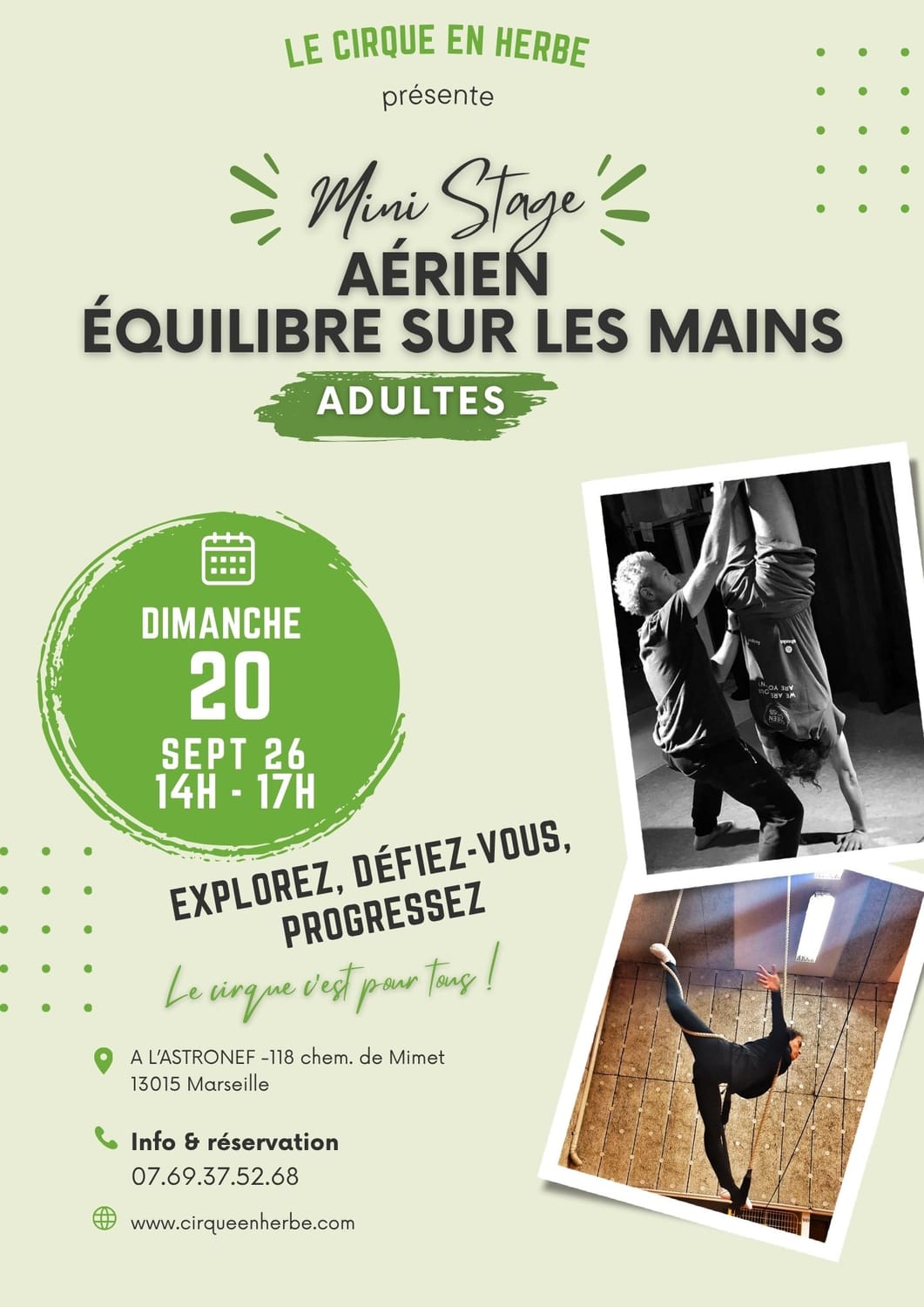 stage cirque trapeze tissu aerien handstand adulte