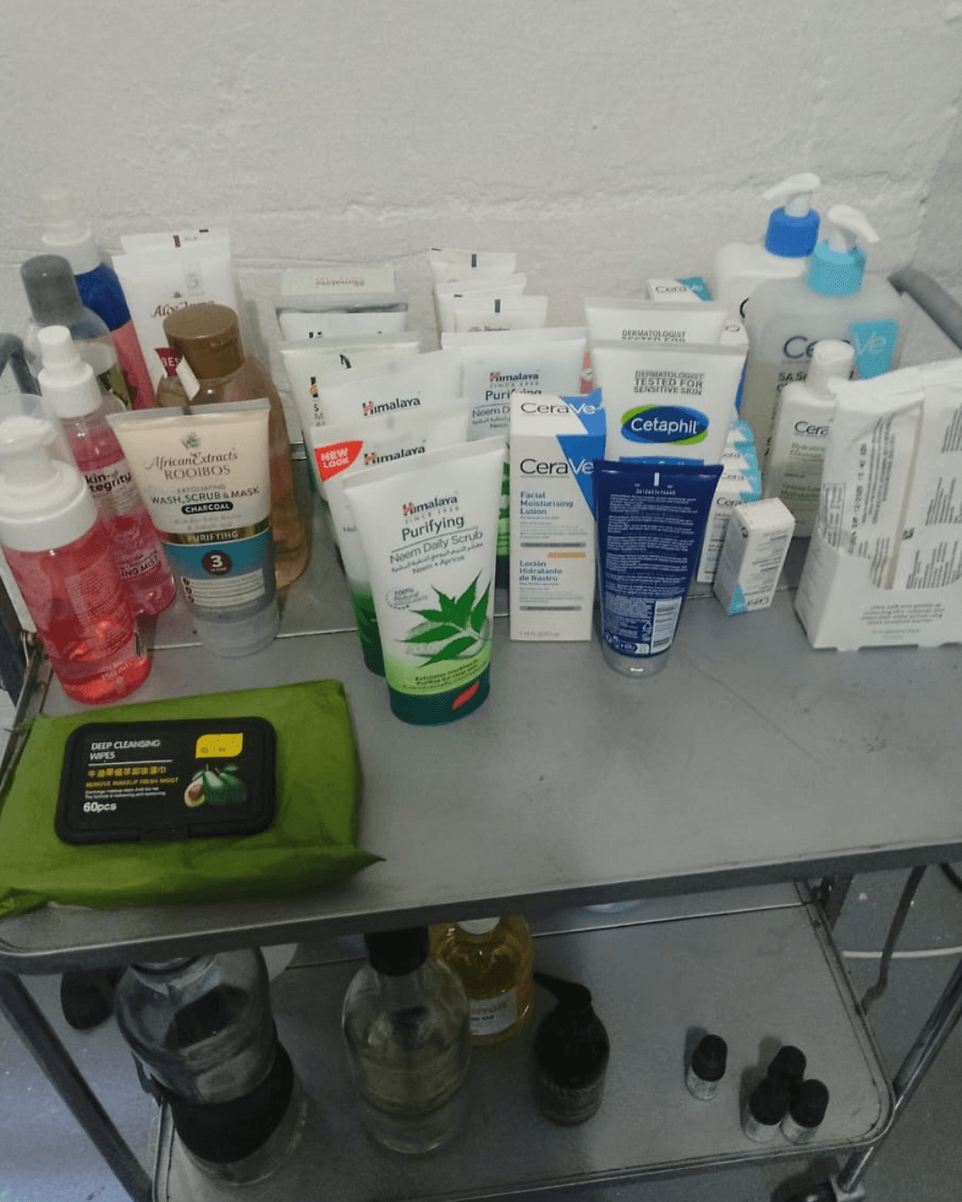 CeraVe, Cetaphil, and Himalaya skincare products displayed at FL Aesthetic Clinic Beauty and Health