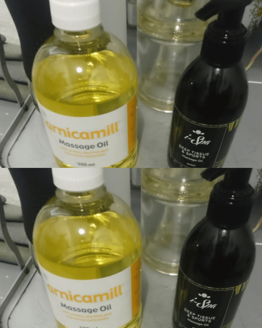 Arnicamill massage oil used at FL Aesthetic Clinic for pain relief, muscle relaxation, and joint care