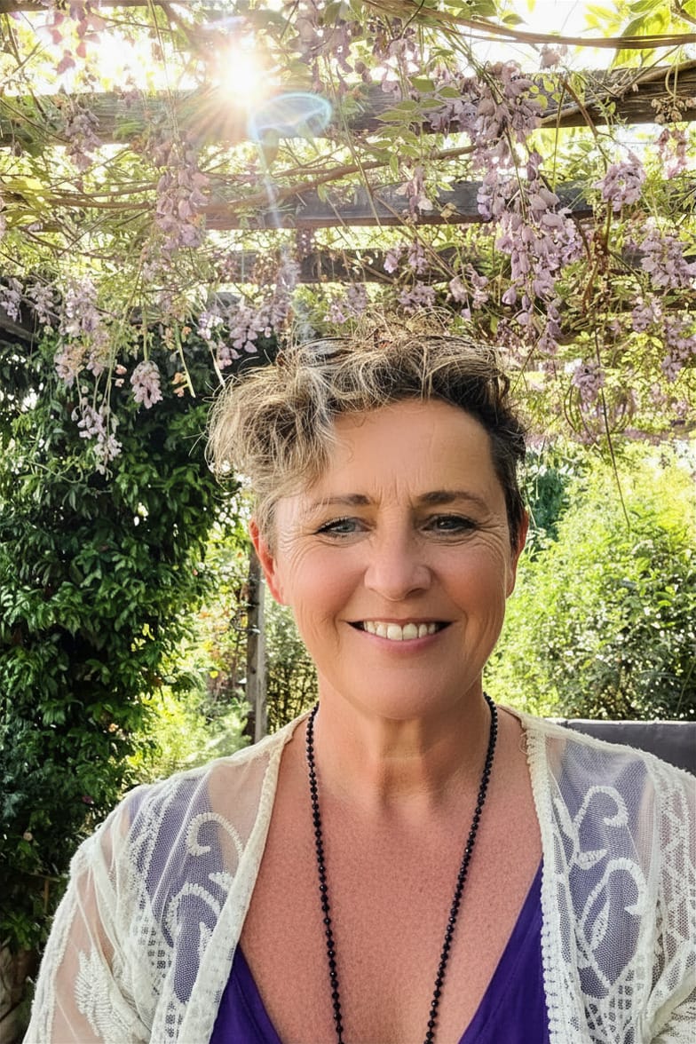 Jenny Grainger by Dordogne river, transition coach supporting women through life change