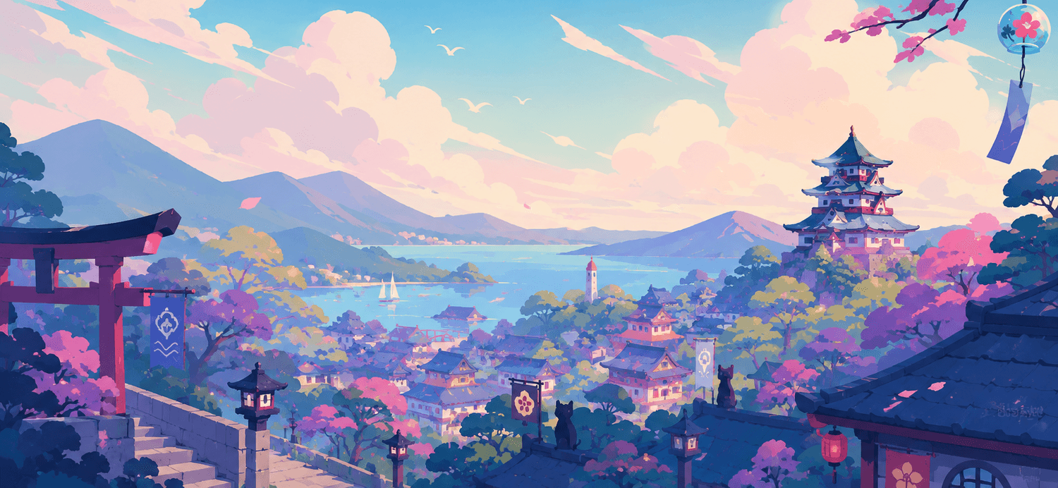 Paysage anime cerisiers nuit