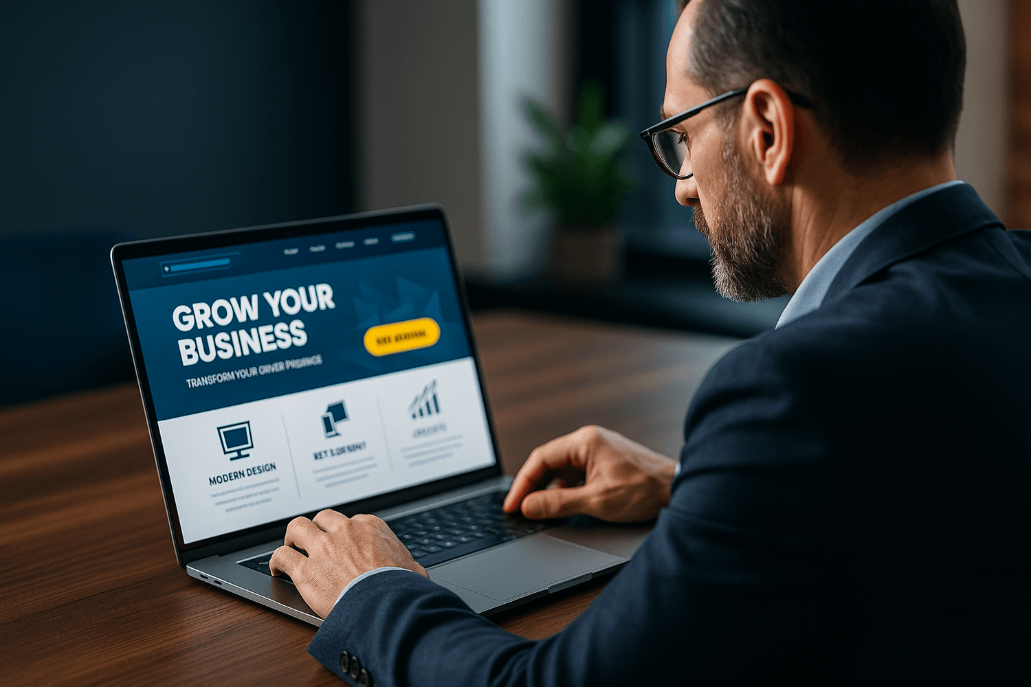 Cliente navegando en una web moderna que transmite confianza