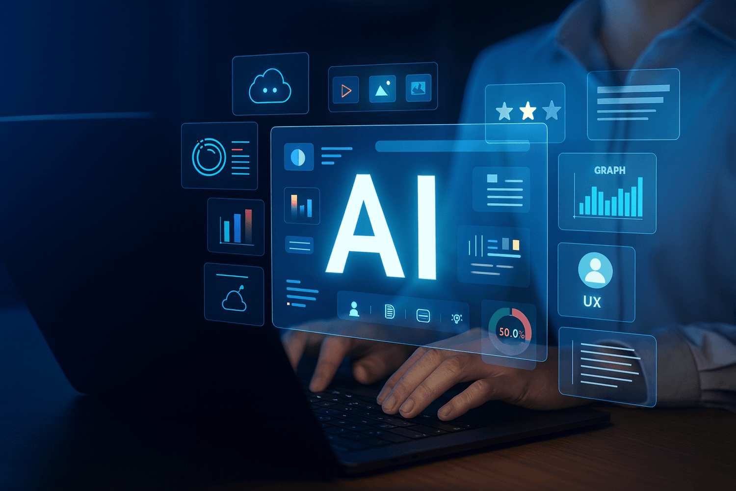 Ilustración futurista de inteligencia artificial aplicada al diseño web.