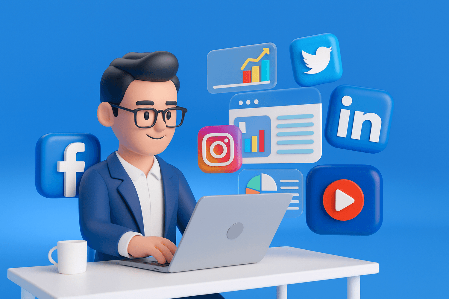Empresario aplicando estrategias de publicidad digital en redes sociales.