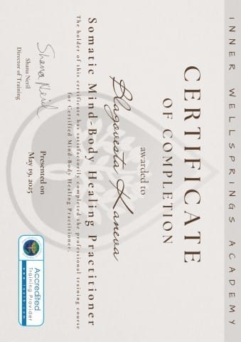 Сертификат за Somatic Mind-Body Healing Practitioner