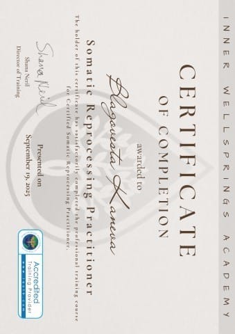 Сертификат за Somatic Reprocessing Practitioner