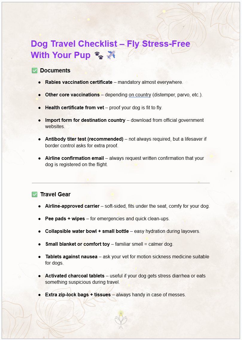 Paper checklist: Want to make sure you don’t miss a thing? Download my FREE Dog Travel Checklist and travel stress-free with your pup!