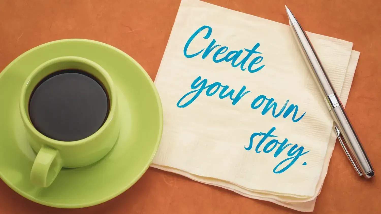 Coffee cup with motivational message Create your own story encouraging creators to make their first Reel with Canva and CapCut