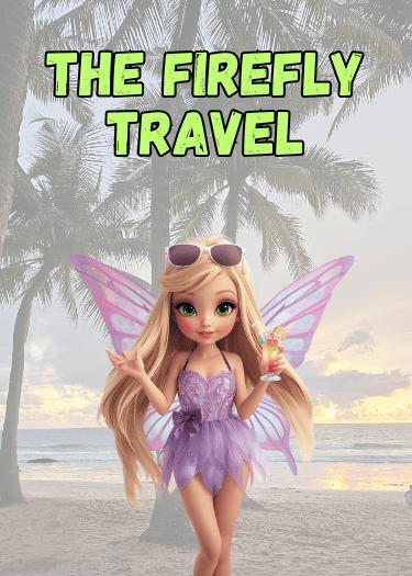 Fairy on a beach vacation with sunglasses and cocktail representing freedom travel