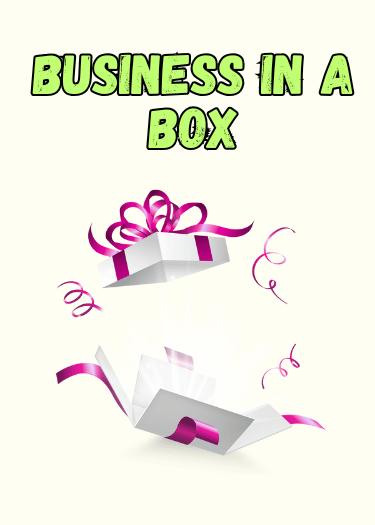 Business in a Box ready-to-launch system with gift box opening and bright light