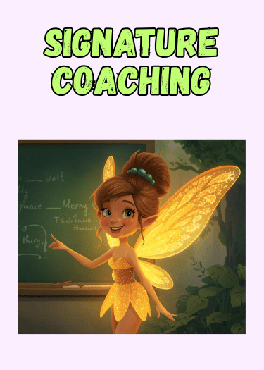 Fairy business coach teaching in a classroom setting with glowing yellow wings