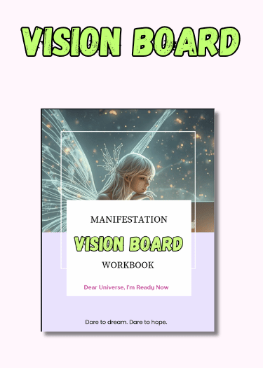 Manifestation Vision Board Workbook cover with soft colors and fairy in background