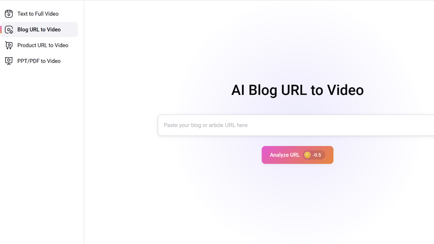 FlexClip interface for AI blog URL to video conversion featuring text-based editing tools